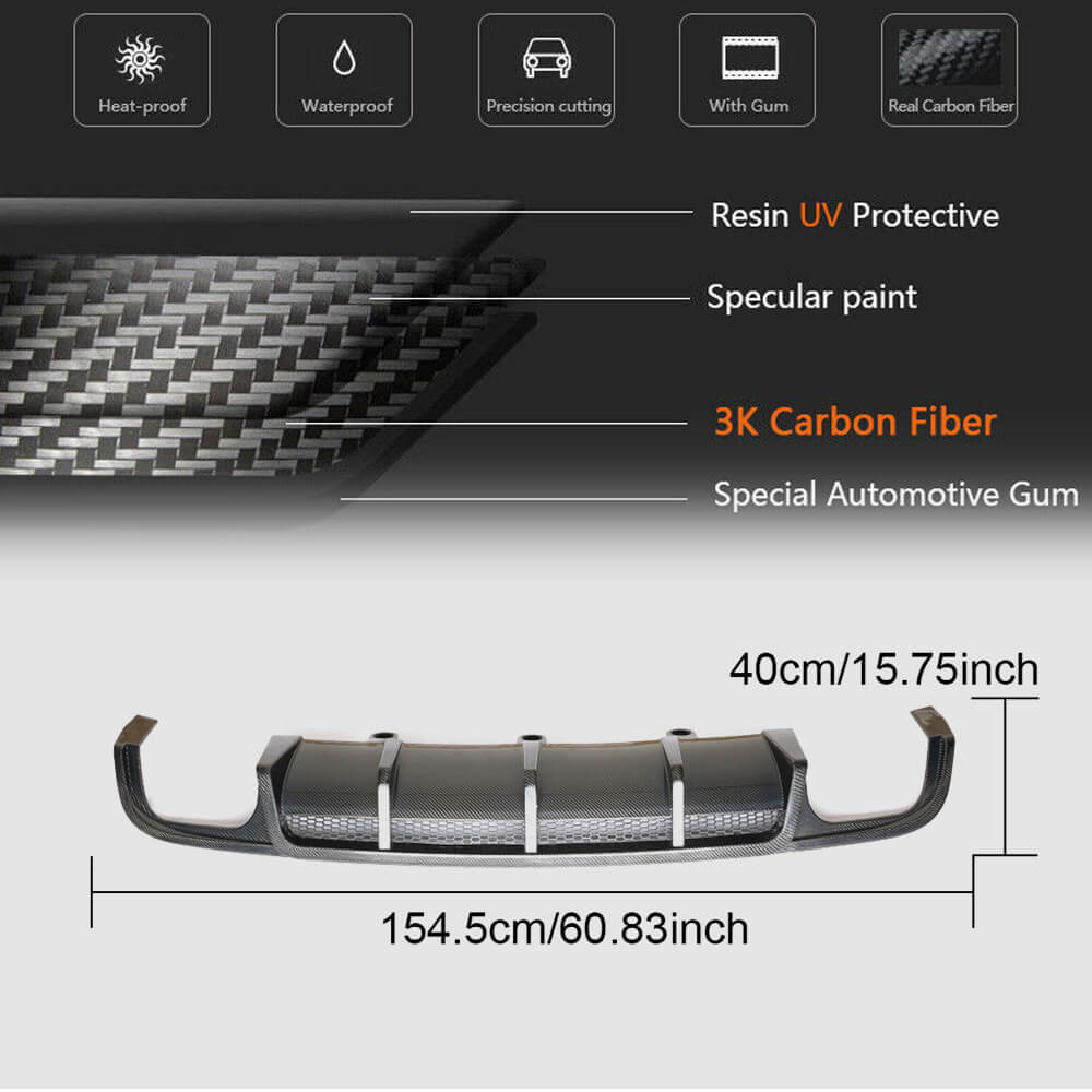 Rear Bumper Diffuser (for S-Line SW 2014-2018, Carbon) for Audi A6 C7 2011-2017 - image 6