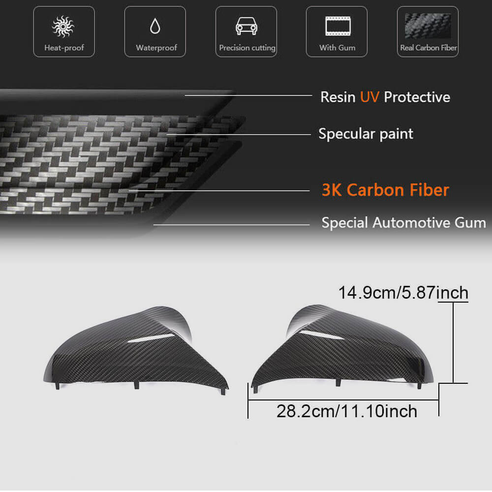 Mirror Covers Pair Replacement Dry Carbon Fiber V2 (for M3) for BMW 3 series F-30/31/34 2012-2019 - image 6