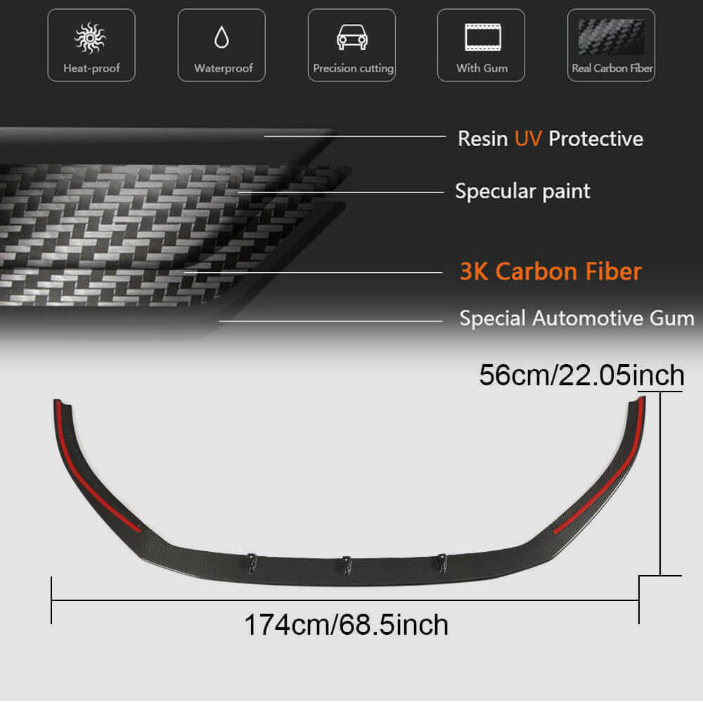 Front Bumper Lip Spoiler V5 (for RS3 Sedan 2017-2020, Carbon) for Audi A3 2012-2020 - image 6