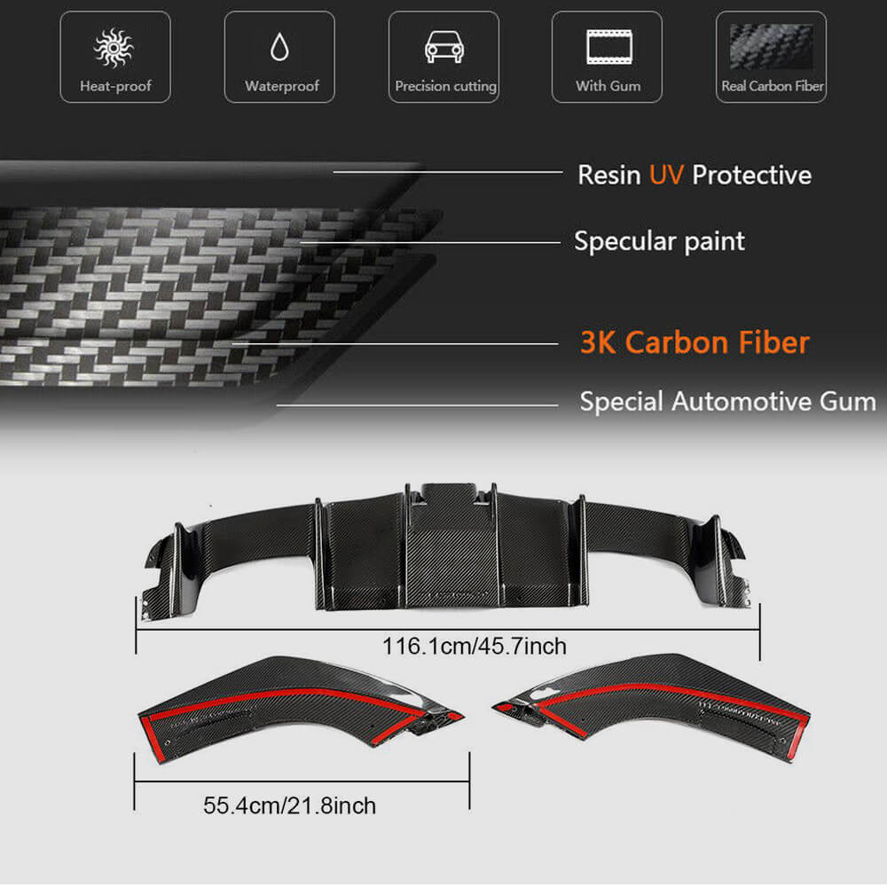 Rear Bumper Diffuser Splitters With LED Brake Light Carbon Fiber V8 (for F87) for BMW 2 Series F22/23 2014-2021 - image 6