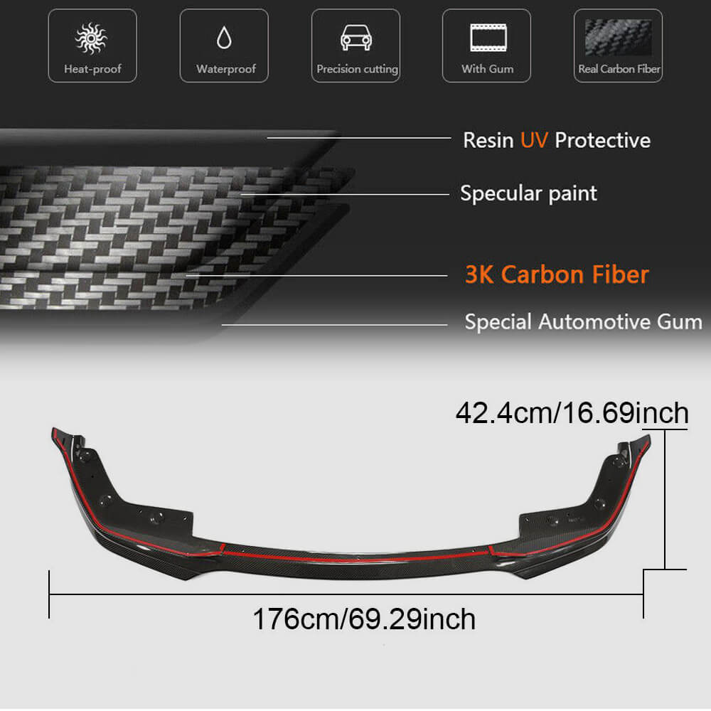 Front Bumper Lip V3 for M-Sport 2018-2022, Carbon for BMW 3 Series G20/G21 2018- - image 7