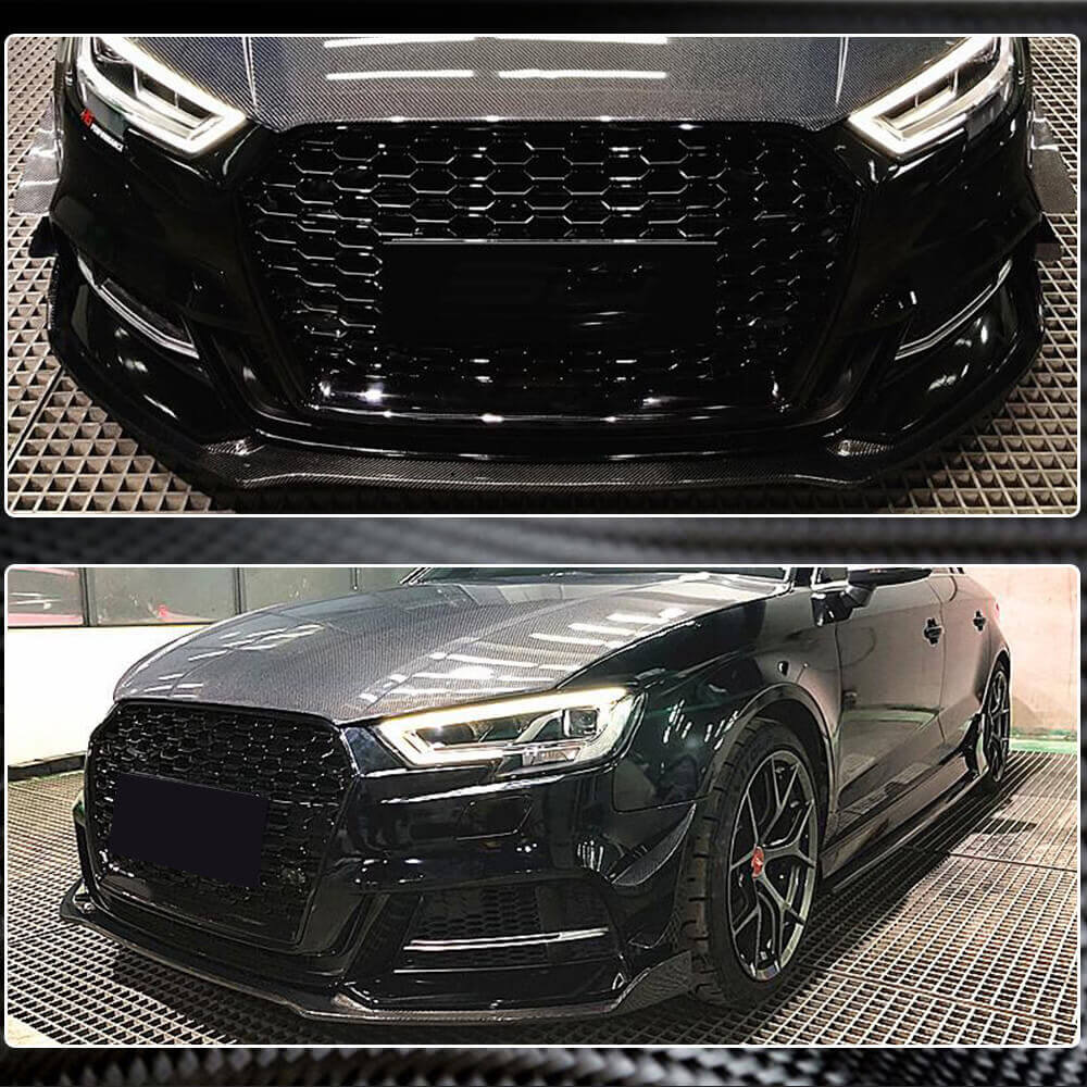 Front bumper lip spoiler Lip V1 (for S-Line 2017-2020 Sedan, Carbon) for Audi A3 2012-2020 - image 7
