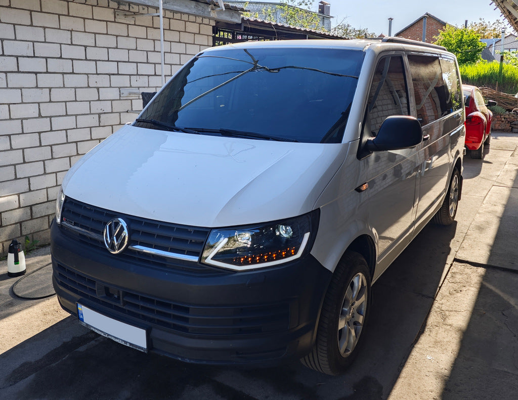 Front headlights with LED daytime running lights 2015-2019 (Black, 2 pcs) for Volkswagen T6 2015-2024 - image 1