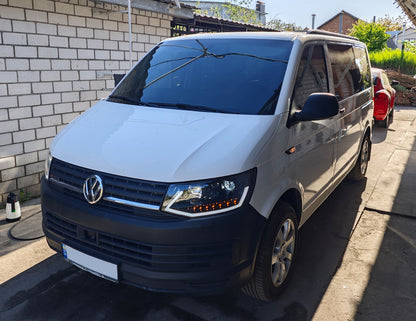 Front headlights with LED daytime running lights 2015-2019 (Black, 2 pcs) for Volkswagen T6 2015-2024 - image 1