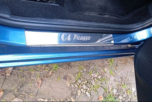 Carmos Door Sill Protectors (4pcs, Stainless Steel) for Citroen C-4 Picasso 2006-2013 - image 1