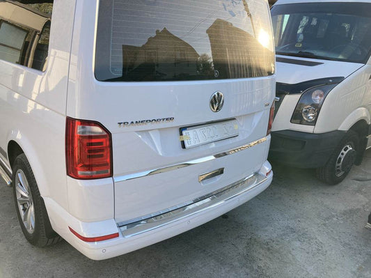 Cover on the rear bumper Carmos V1 gloss (1 door, stainless steel) for Volkswagen T6 - Reelken Auto