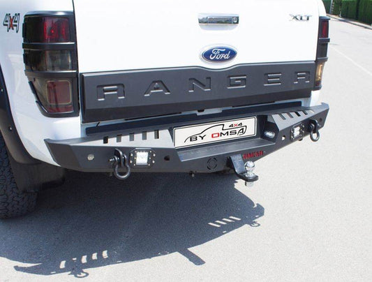 Reinforced rear bumper Dakar Black, for sensor, with backlight for Ford Ranger 2011-2022 - Reelken Auto