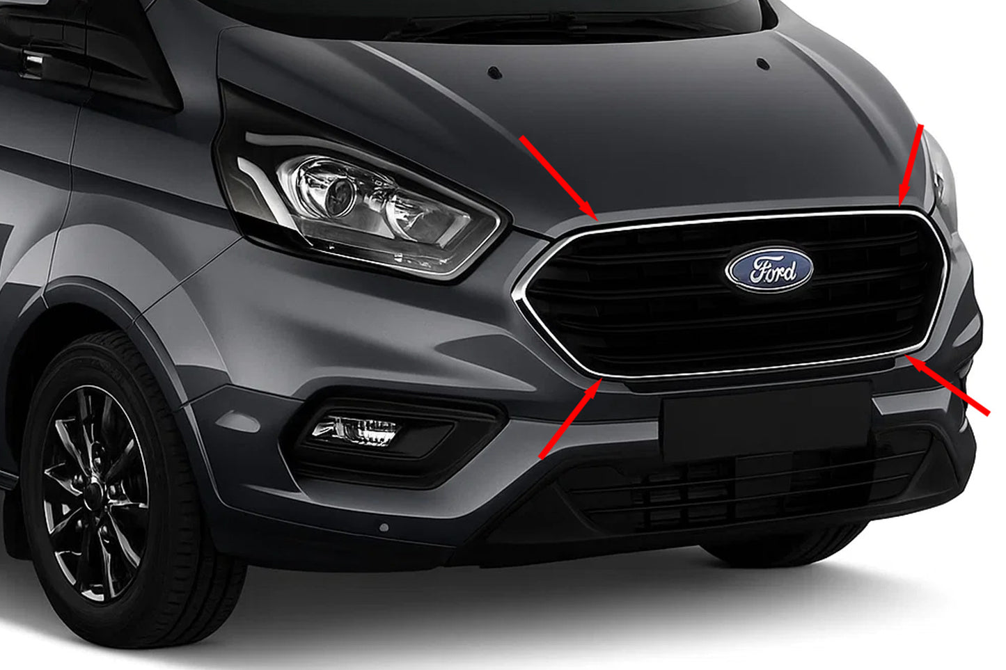 Chrome Trim for Front Grille 2018+ (4 pcs, Stainless Steel) for Ford Custom 2013-2022 - image 1