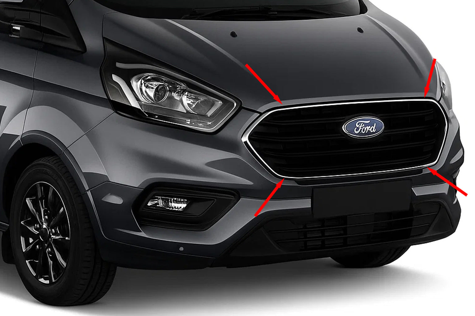 Chrome Trim for Front Grille 2018+ (4 pcs, Stainless Steel) for Ford Custom 2013-2022 - image 1