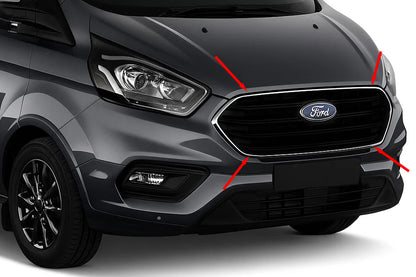 Chrome Trim for Front Grille 2018+ (4 pcs, Stainless Steel) for Ford Custom 2013-2022 - image 1