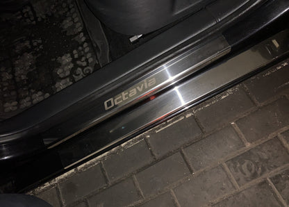 Carmos Door Sill Protectors (8 pcs, Stainless Steel) for Skoda Octavia II A5 2010-2013 - image 1