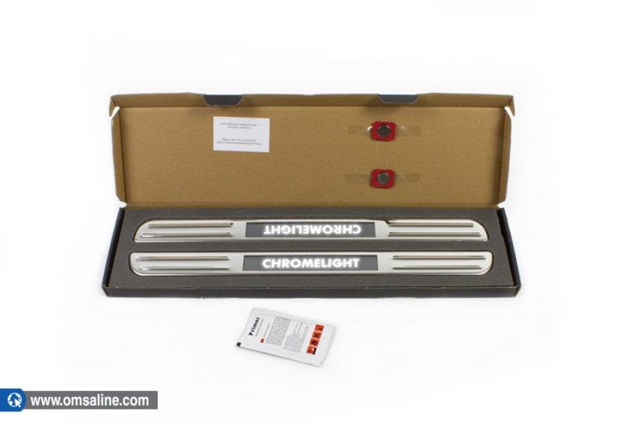 Door sills with illumination (2 pieces, stainless steel) for Ford Courier 2014-2023 - Reelken Auto