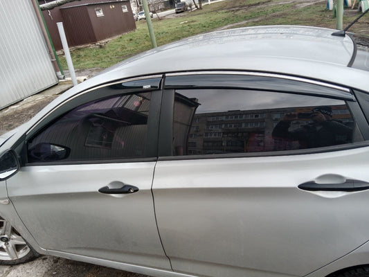 Window Deflectors with Chrome Trim SD (4 pcs, Niken) for Hyundai Accent 2011-2017 - image 1