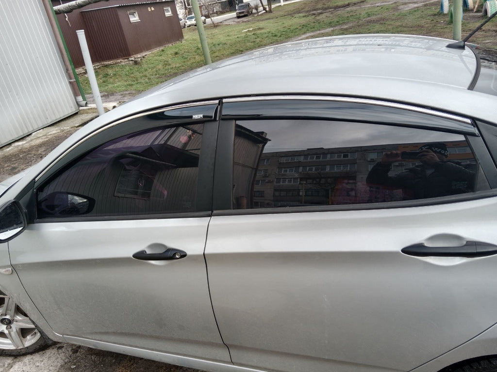 Window Deflectors with Chrome Trim SD (4 pcs, Niken) for Hyundai Accent 2011-2017 - image 1