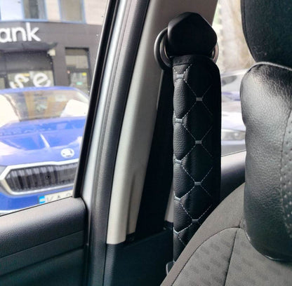 ECO seat belt cover (2 pcs, Black with gray thread) - Reelken Auto