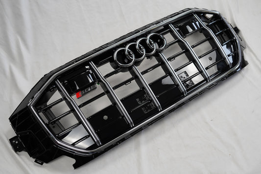 SQ-Style Front Grille (2018-2023, Black with Chrome) for Audi Q8 2018- - image 1