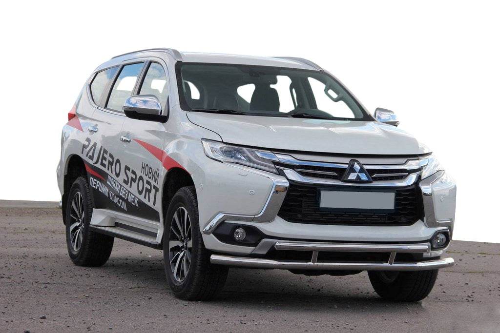 Front protection ST016 (stainless) for Mitsubishi Pajero Sport 2015↗ - Reelken Auto