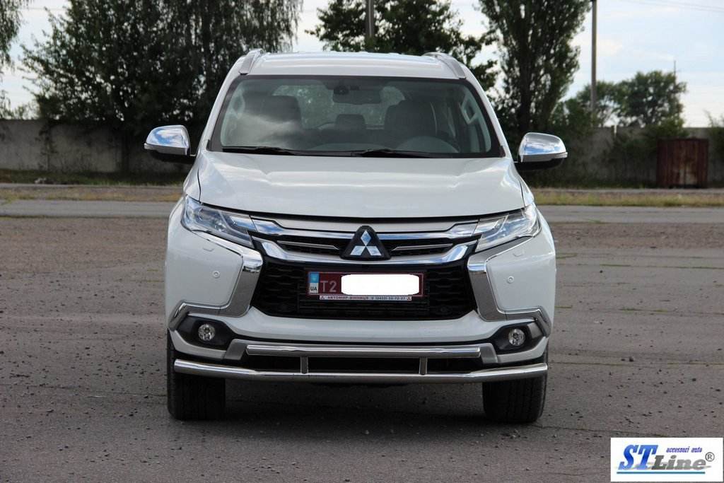 Front protection ST016 (stainless) for Mitsubishi Pajero Sport 2015↗ - Reelken Auto