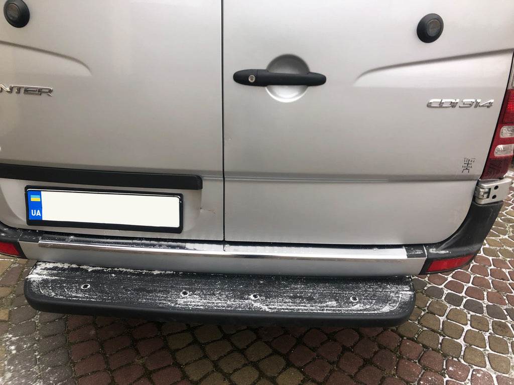 Cover on the rear bumper (Carmos V1, stainless steel) for Mercedes Sprinter W906 2006-2018 - Reelken Auto