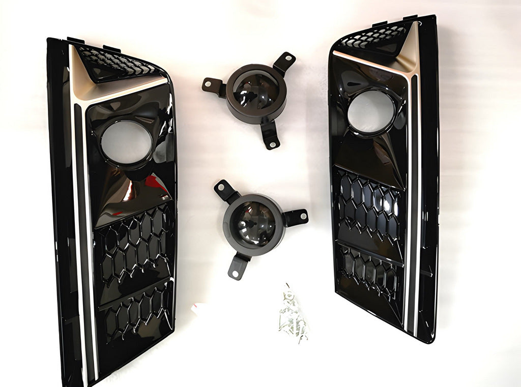 Fog light grilles with fog lamp RS-Style (2016-2019, 2 pcs, Black) for Audi A4 B9 2015-2024 - image 2