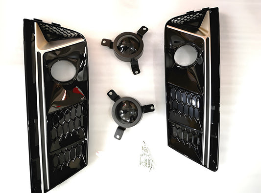Fog light grilles with fog lamp RS-Style (2016-2019, 2 pcs, Black) for Audi A4 B9 2015-2024 - image 2