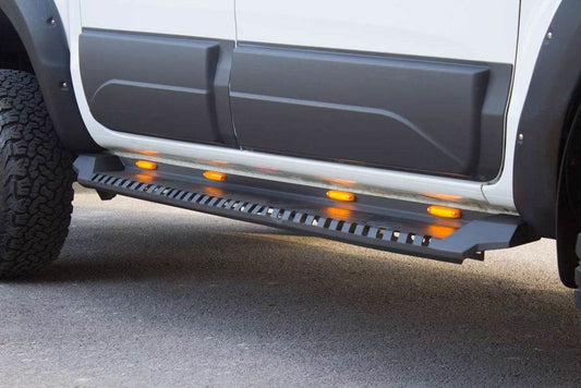 Side sills Dakar V1 with LED (2 pcs., metal) for Isuzu D-Max 2019↗ - Reelken Auto