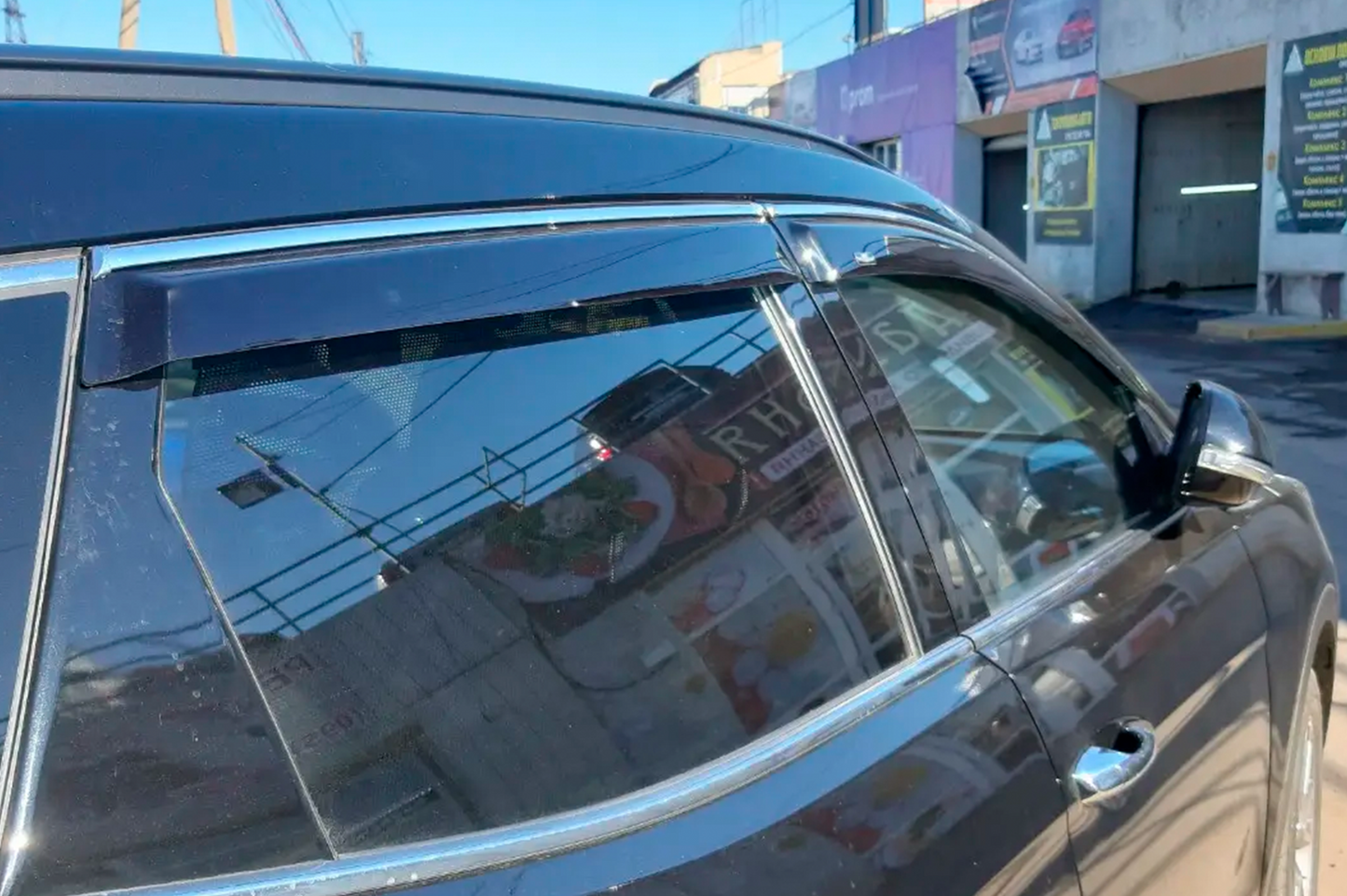 Window deflectors with chrome trim (4 pcs, HIC) for Hyundai Santa Fe 3 2012-2018 - image 2