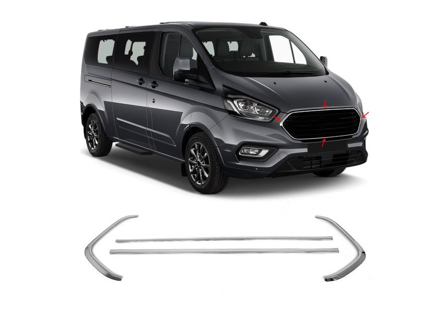 Chrome Trim for Front Grille 2018+ (4 pcs, Stainless Steel) for Ford Custom 2013-2022 - image 3