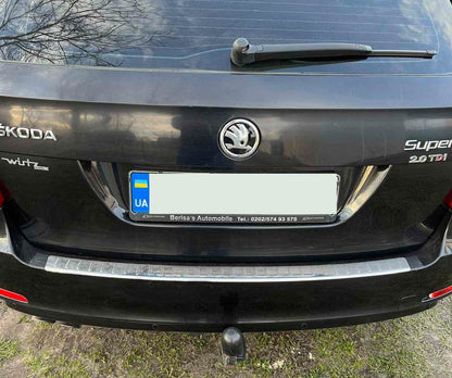 Cover on the rear bumper Carmos V1 (SW, stainless steel) for Skoda Superb 2009-2015 - Reelken Auto