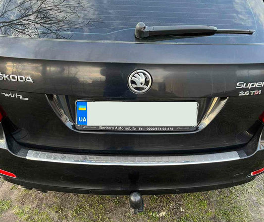 Cover on the rear bumper Carmos V1 (SW, stainless steel) for Skoda Superb 2009-2015 - Reelken Auto