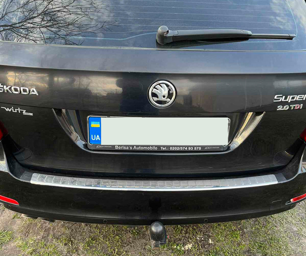 Rear Bumper Protector Carmos V1 (SW, Stainless Steel) for Skoda Superb 2009-2015 - image 1