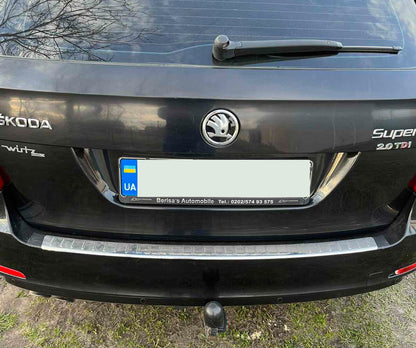 Rear Bumper Protector Carmos V1 (SW, Stainless Steel) for Skoda Superb 2009-2015 - image 1