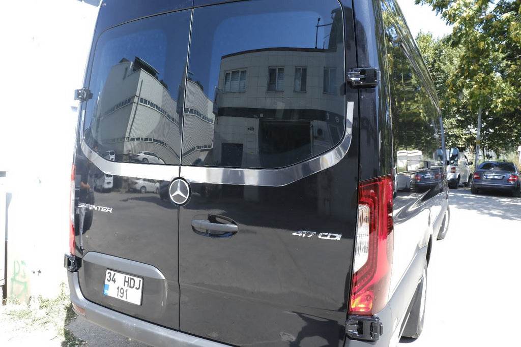 Rear glass edge V-2 Carmos (2 pcs, stainless steel) for Mercedes Sprinter W907/W910 2018↗ - Reelken Auto