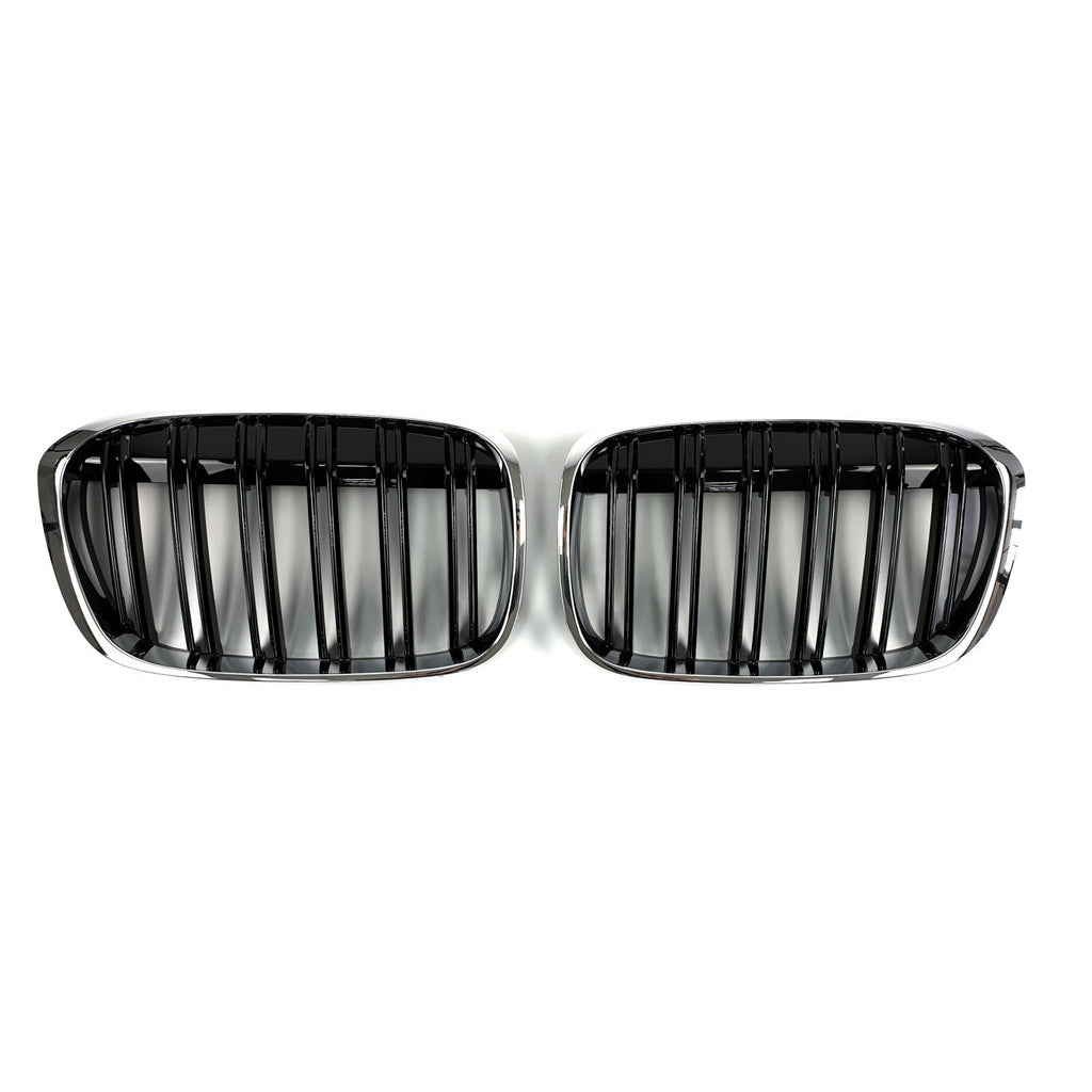 Kidney Grilles M-Look (2015-2019, Gloss Black with Chrome Trim) for BMW X1 F48 2015-2022 - image 2