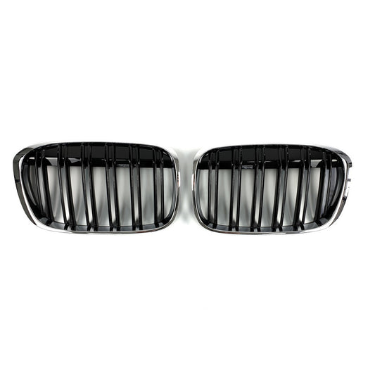 Kidney Grilles M-Look (2015-2019, Gloss Black with Chrome Trim) for BMW X1 F48 2015-2022 - image 2