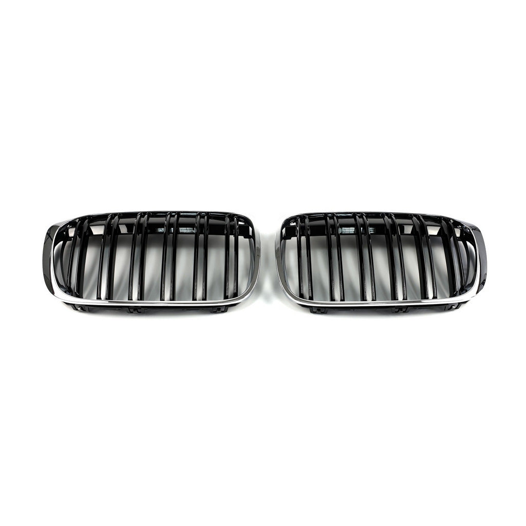 Kidney Grilles M-Look (2015-2019, Gloss Black with Chrome Trim) for BMW X1 F48 2015-2022 - image 4