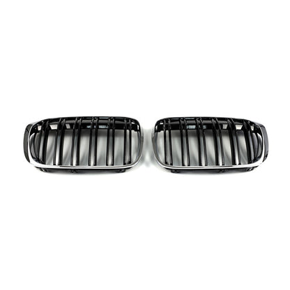 Kidney Grilles M-Look (2015-2019, Gloss Black with Chrome Trim) for BMW X1 F48 2015-2022 - image 4