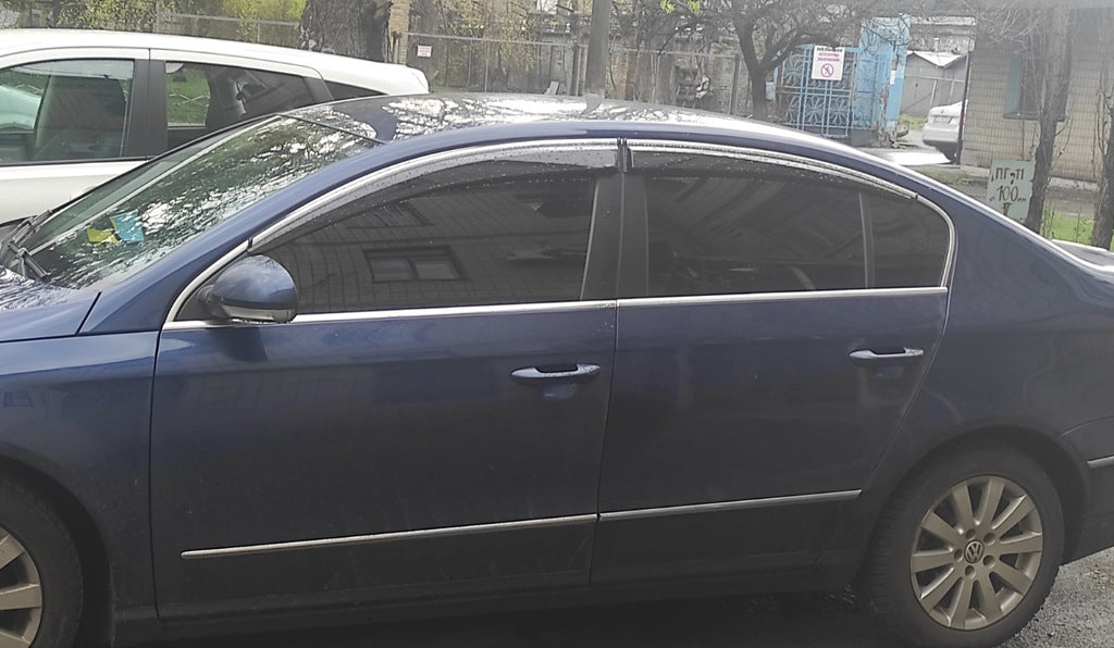 Window Deflectors with Chrome Trim SD (4pcs, EU, Sunplex Chrome) for Volkswagen Passat B7 2012-2015 - image 1