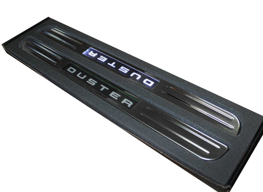 Wireless illuminated door sills (2 pcs, stainless steel) for Dacia Duster 2008-2018 - image 1