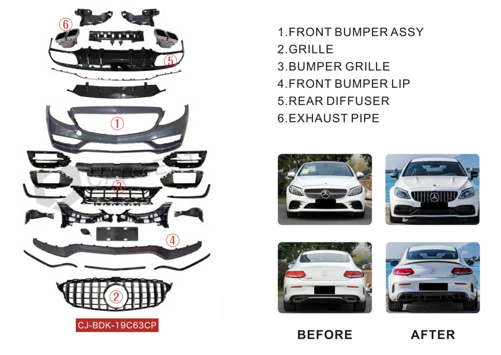 Body kit with diffuser for Coupe (AMG C63-designs 2018-2021) for Mercedes C-class W205 2014-2021 - image 2
