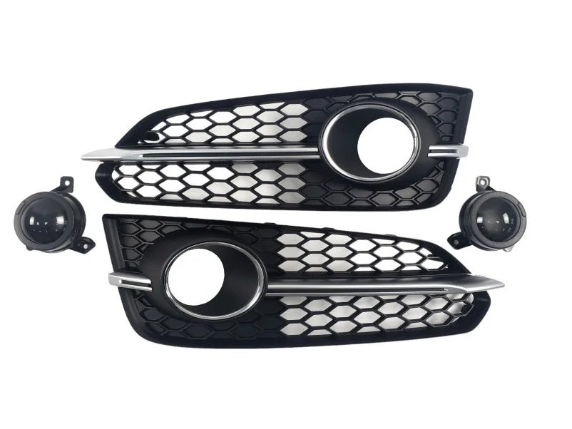Fog light grilles with fog light (2014-2018, 2 pcs, Black with gray) for Audi A8 2010-2018 - image 1