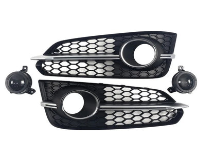 Fog light grilles with fog light (2014-2018, 2 pcs, Black with gray) for Audi A8 2010-2018 - image 1