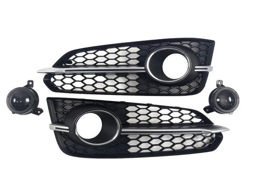 Fog Light Grilles with Fog Lamp (2014-2018, 2 pcs, Black with Gray) for Audi A8 2010-2018 - image 1