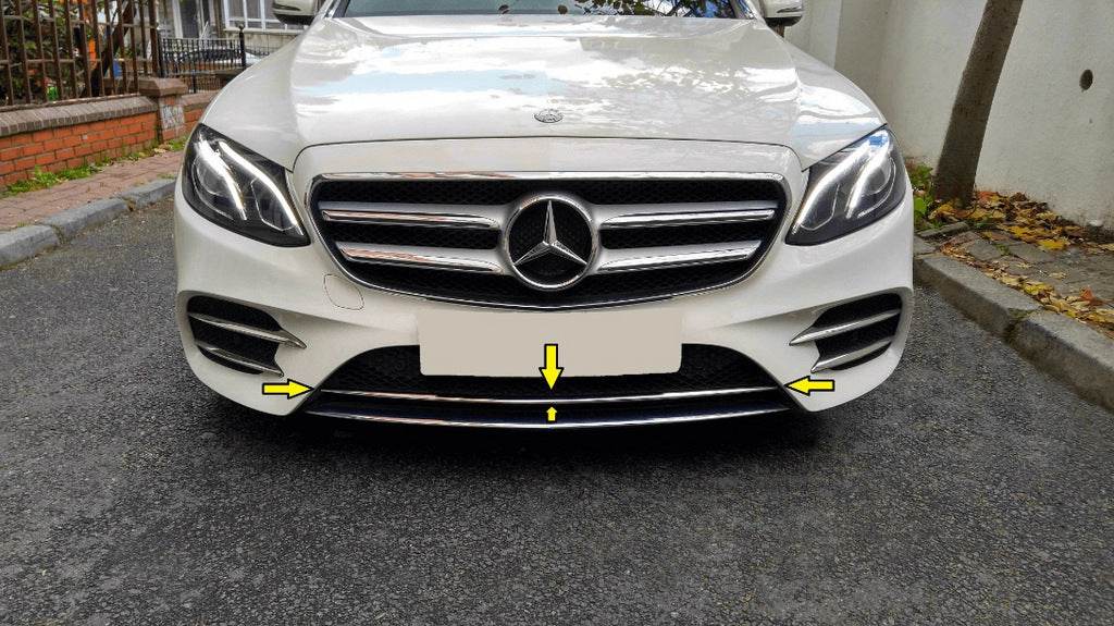 Chrome strip on the front bumper 2016-2020 (stainless steel) for Mercedes E-class W213 2016-2023 - Reelken Auto
