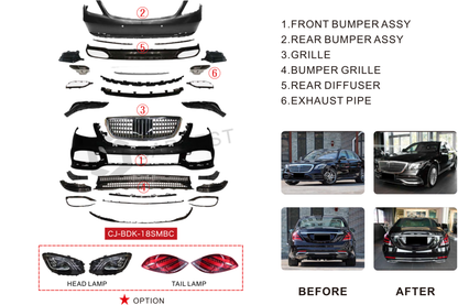Maybach Facelift Kit (with headlights) for Mercedes S-сlass W222 2013-2020 - image 3