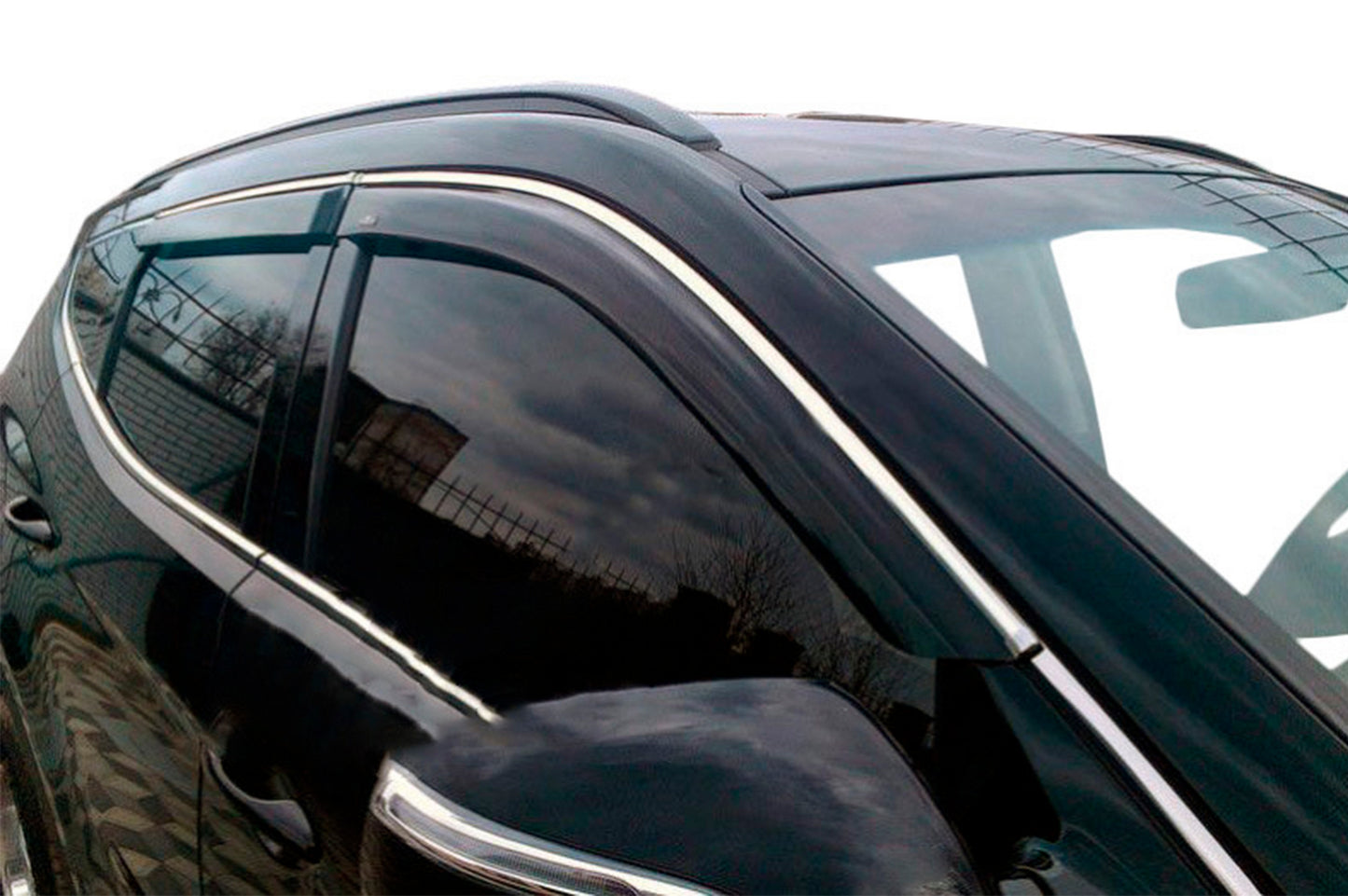 Window deflectors with chrome trim (4 pcs, HIC) for Hyundai Santa Fe 3 2012-2018 - image 6