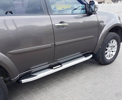 Lateral platforms Mevsim Gray (2 pieces, aluminum) for Mitsubishi Pajero Sport 2008-2015 - Reelken Auto