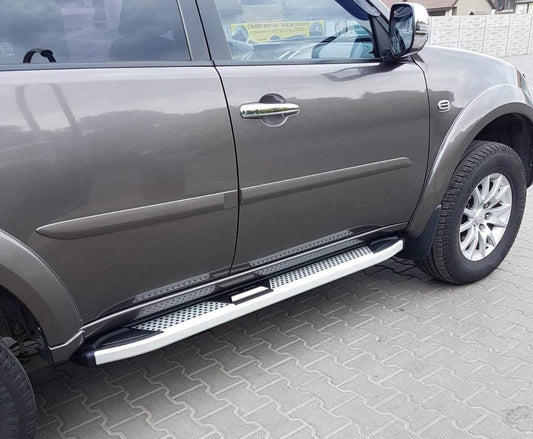 Lateral platforms Mevsim Gray (2 pieces, aluminum) for Mitsubishi Pajero Sport 2008-2015 - Reelken Auto