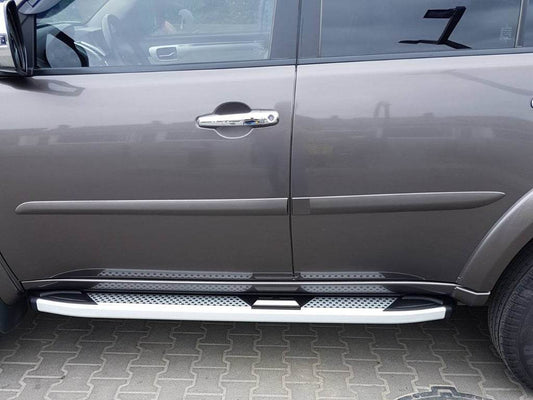Lateral platforms Mevsim Gray (2 pieces, aluminum) for Mitsubishi Pajero Sport 2008-2015 - Reelken Auto