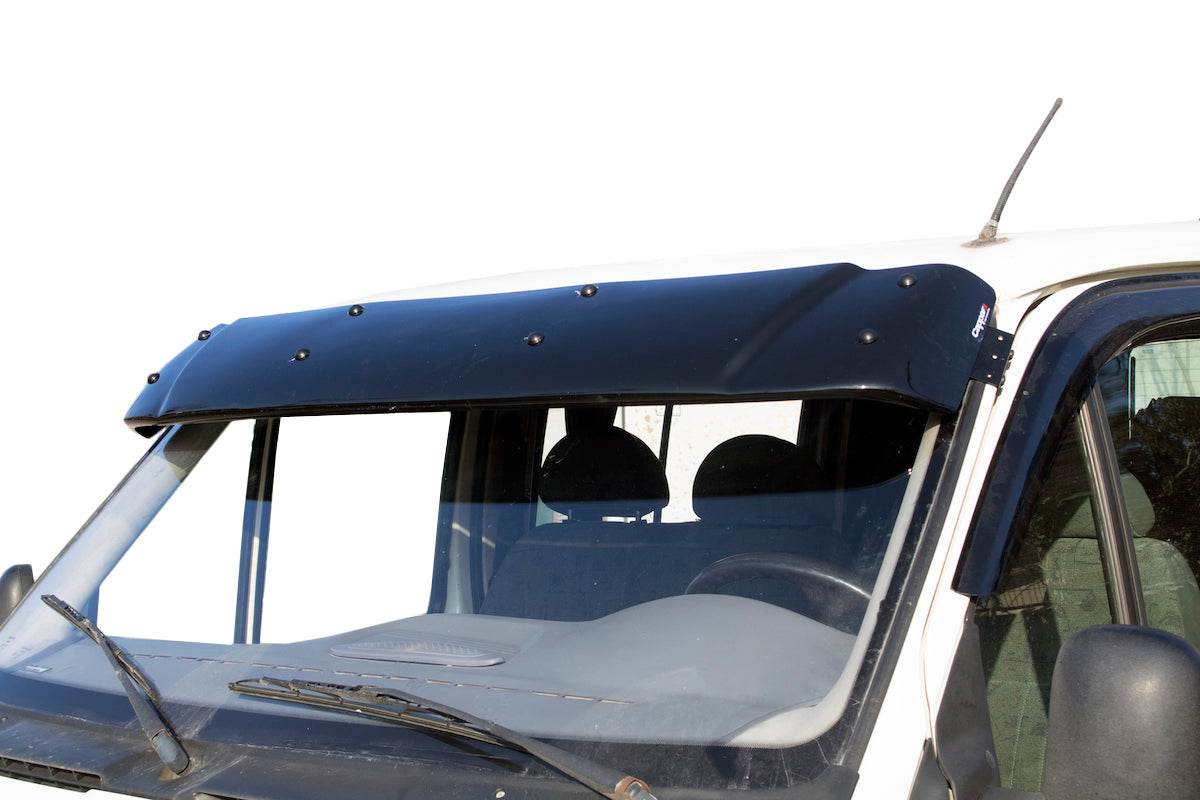 The visor on the windshield (gloss black, 5mm) for Ford Transit 1991-2000 - Reelken Auto
